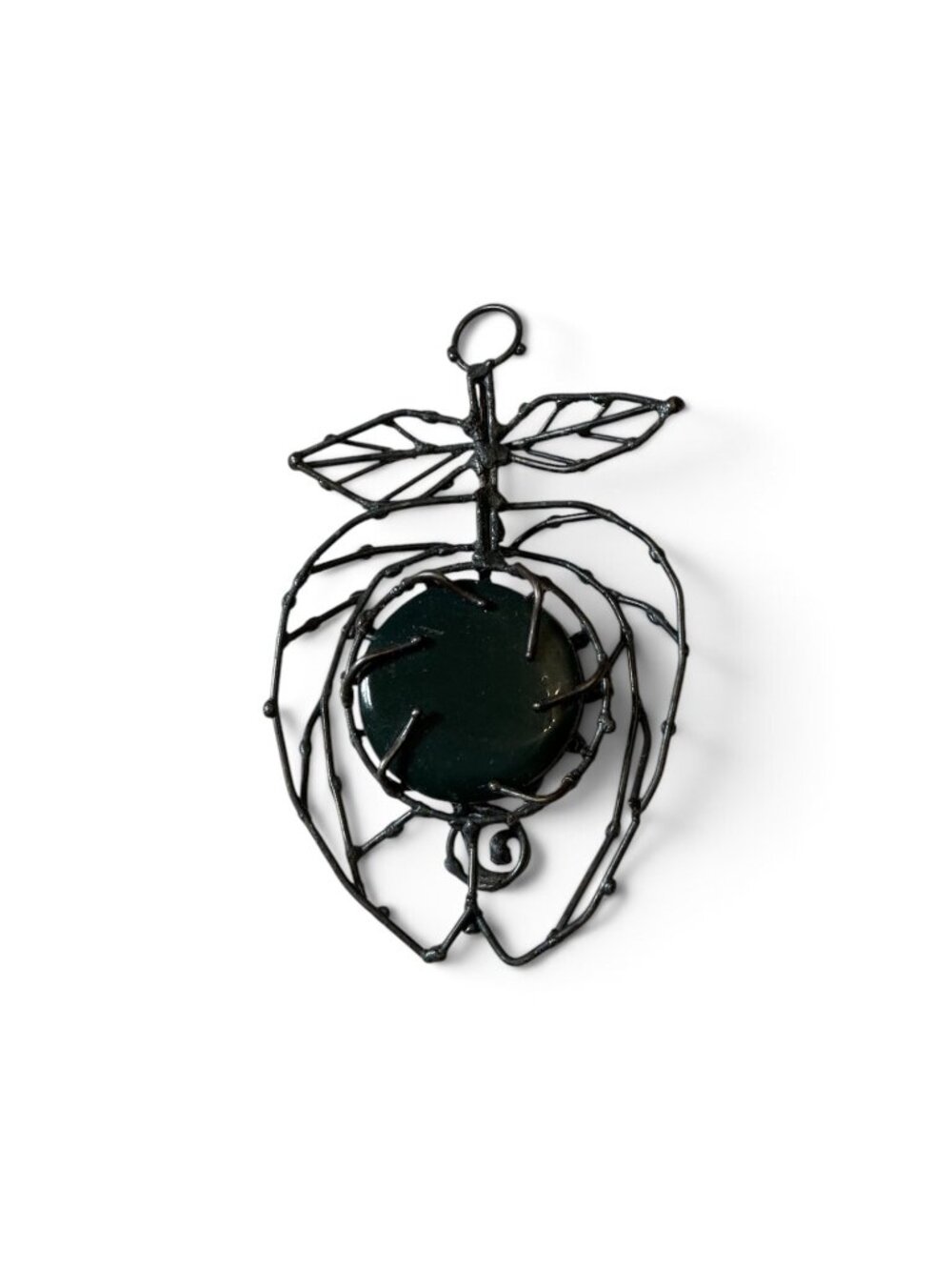 Artisan Gothic Wire-Wrapped Poison Apple Pendant Black & Green Handmade Hallowee